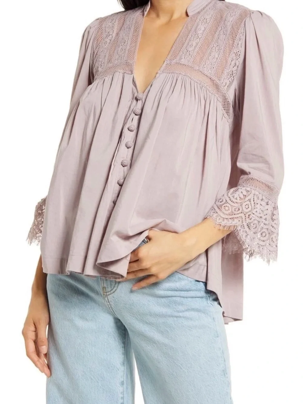Free People Lace Detail Boho Blouse